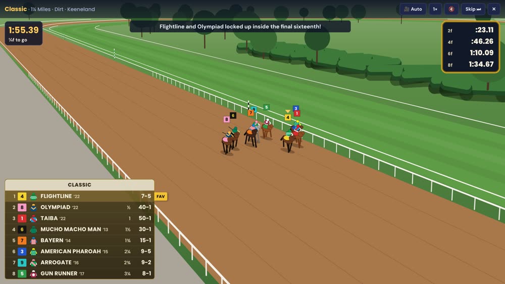 Head-on down the stretch as two horses lock up in the final sixteenth